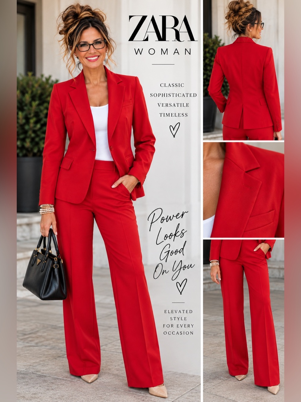 Zara Woman Red Pantsuit Blazer & Trousers Suit Set Size US 6